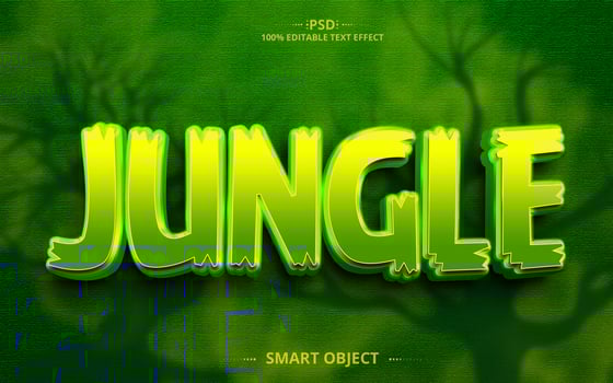 Jungle 3D text effect design with green color black tree psd