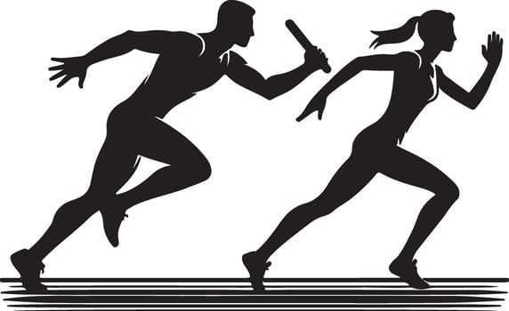 Two people running in silhouette on a white background vector