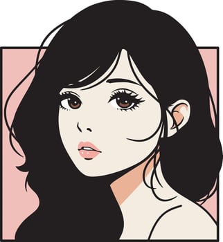 Portrait a beauty woman with black hair illustration vector
