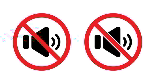 No noise area icon. Sound prohibition sign symbol. Audio speaker forbidden concept vector