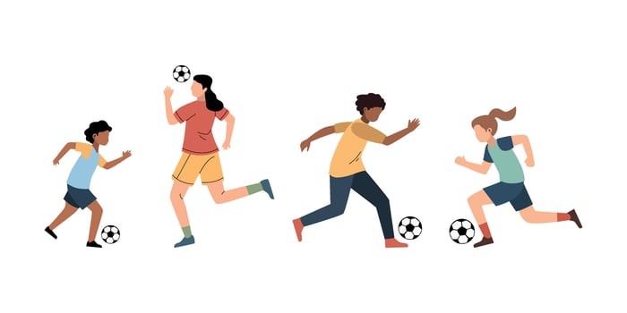 Diverse Kids and Adults Engaging in Active Soccer Play vector