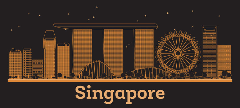 Outline Singapore City Skyline with orange Buildings. Business Travel and Concept with Modern Architecture. Singapore Cityscape with Landmarks. vector