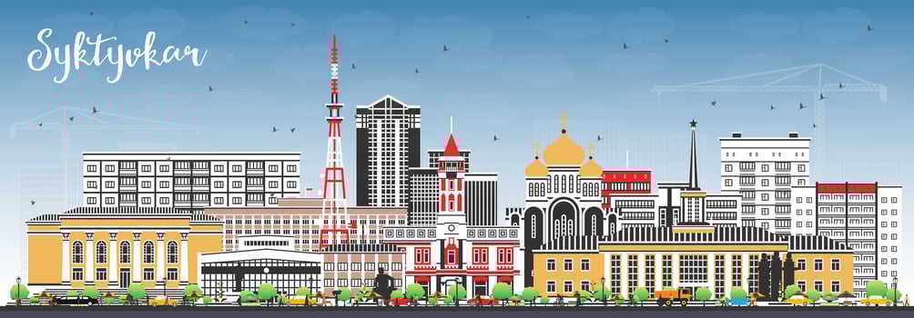 Syktyvkar Russia city skyline with color buildings and blue sky. Syktyvkar cityscape with landmarks. Travel and tourism concept with modern and historic architecture. vector