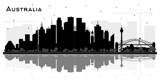 Australia City Skyline Silhouette with Black Buildings and reflections Isolated on White. Tourism Concept with Historic Architecture. Australia Cityscape with Landmarks. Sydney. vector