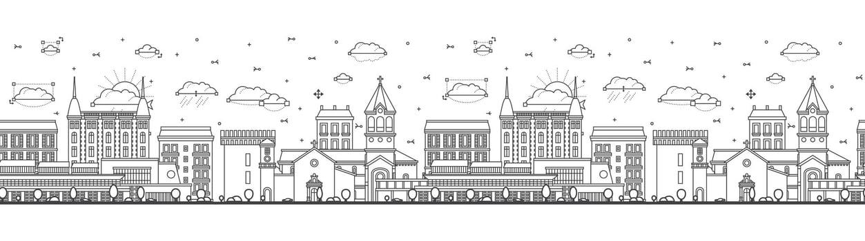 Seamless pattern with Outline Cannes France City Skyline with Modern and Historic Buildings Isolated on White. Cannes Cityscape with Landmarks. vector