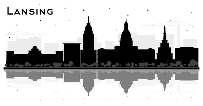 Lansing Michigan City Skyline Silhouette with Black Buildings and reflections Isolated on White. Travel and Concept with Historic Architecture. Lansing USA Cityscape with Landmarks. vector
