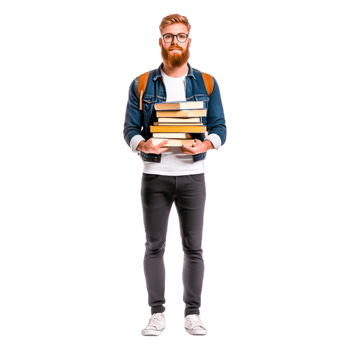Student Carrying Stack of Books with Backpack in Casual Outfit png