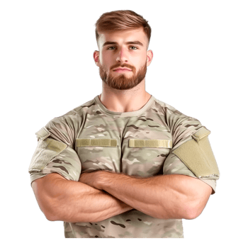 Confident Male Soldier in Military Uniform with Arm Crossed Pose png