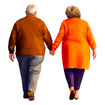 Elderly Couple Walking Together Hand in Hand in Autumn Park Scene png