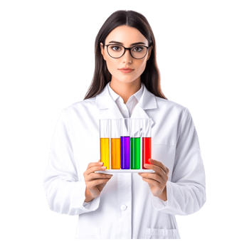 Female Scientist Holding Test Tubes with Colorful Liquids in Laboratory png