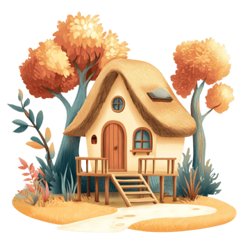 Charming Thatched Cottage Nestled Amongst Autumn Trees png
