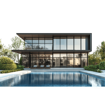 Modern Two Story House With Pool And Landscaping png