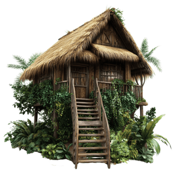 Tropical Thatched Hut Nestled Among Lush Green Foliage png