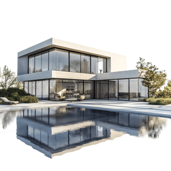 Modern Luxury Home with Pool and Expansive Windows png