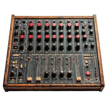 Vintage audio mixing console showcasing intricate design and functionality in a recording studio setting isolated on transparent background png