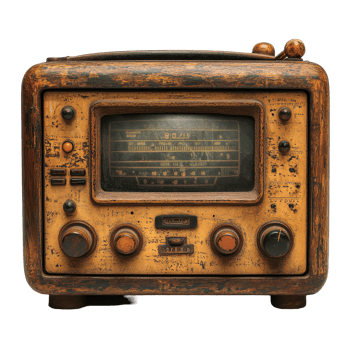 Vintage radio receiver with worn exterior showcasing historical design and functionality from the mid-20th century isolated on transparent background png