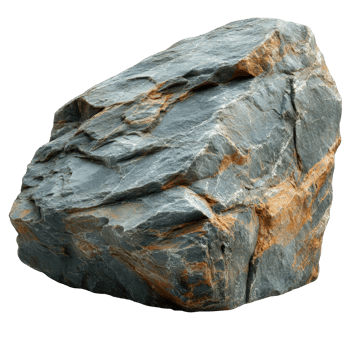 Natural stone rock with textured surface and earthy colors found in a sunny outdoor location during the day isolated on transparent background png