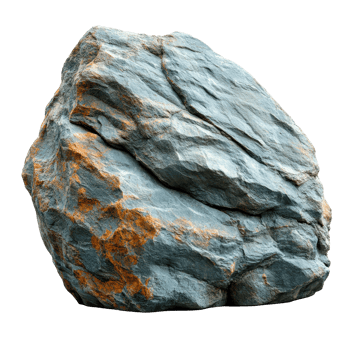 Large textured rock with mossy and rusty patches found in a natural setting isolated on transparent background png