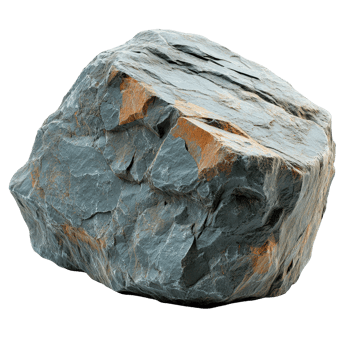 Large natural rock with rough texture and gray surface located outdoors under natural light isolated on transparent background png