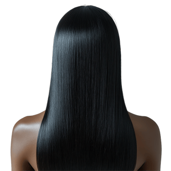 Long black hair styled straight from the back showcasing shine and smoothness on a model isolated on transparent background png