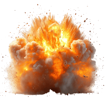 Explosive eruption with vibrant flames and smoke in a dramatic display of power and energy isolated on transparent background png