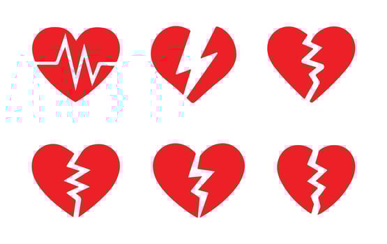 Broken heart icons set. Cracked heart flat icons. Symbol of divorce or heartbreak. vector
