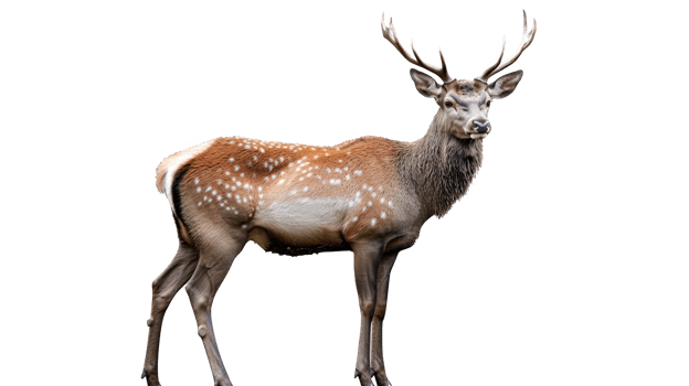 A majestic deer standing proudly with antlers, showcasing its beautiful spotted coat png