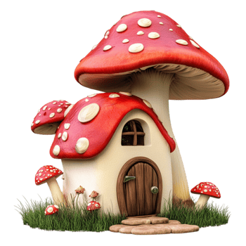 Whimsical mushroomshaped house with red roof captures the imagination and fairy tale charm png
