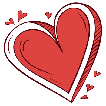 Hand-Drawn Cartoon Heart Illustration with Playful Red and White Design for Valentines Day Love and Romantic Themes in Digital Sketch Style png