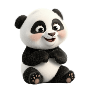 Cute 3D Cartoon Baby Panda with a Bright Happy Smile Sitting Isolated on transparent Background png