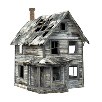 Abandoned house symbolizing eerie mystery decayed memories and stories hidden in weathered walls png