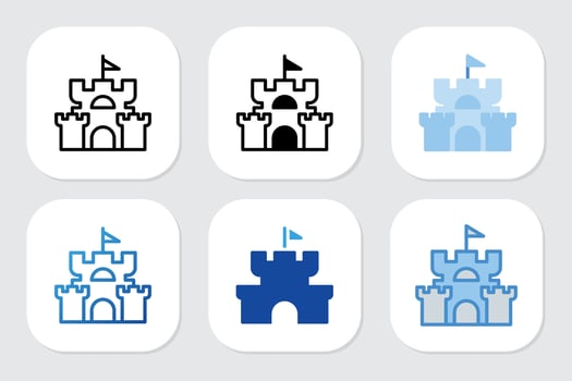 fortress icons with various design styles vector