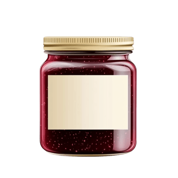Jam jar with a deep red fruit preserve inside sealed with a golden lid representing homemade flavors tradition and the delicious sweetness of preserved berries enjoyed on bread and desserts png