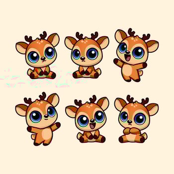 Six cute cartoon deer icons vector