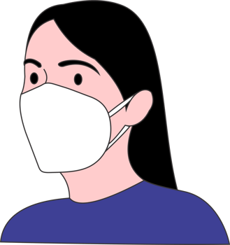 The woman wear purple color T shirt and wear KN mask png