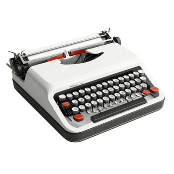 Classic white typewriter with black keys represents creativity and the timeless of writing png
