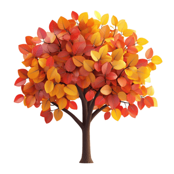 3D Cartoon Tree with Colorful Autumn Leaves in Full Fall Glory Isolated on transparent Background png