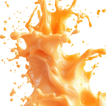 Dynamic splash of orange liquid creating energetic patterns against a white background isolated on transparent background png