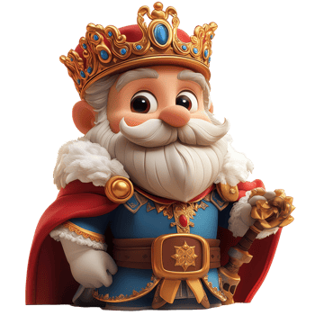 Charming cartoon king in royal attire with a golden crown and scepter standing proudly isolated on transparent background png