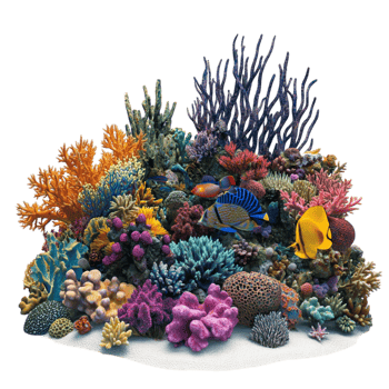 Vibrant coral reef teeming with colorful marine life and various types of coral creating a lively underwater ecosystem png