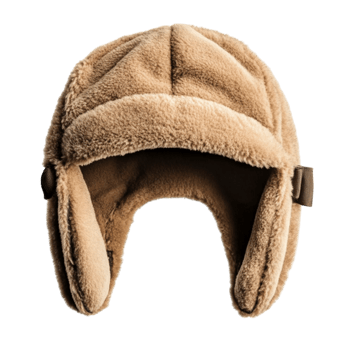 Warm and fluffy brown aviator hat with ear flaps and soft inner lining designed to keep the head cozy in winter png