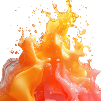 Vibrant splash of orange and pink liquids creating dynamic textures and patterns against a white background isolated on transparent background png