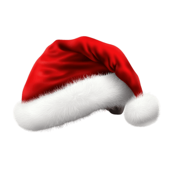 Fluffy Santa hat with a bright red body and a soft white fur trim symbolizing festive joy and Christmas celebrations png