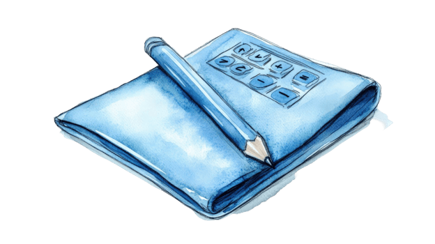 A Watercolor Illustration of a Blue Notepad and Pencil, Perfect for Study,Note Taking, and Organization png