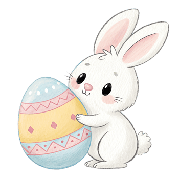 cute cartoon bunny holding pastel colored Easter egg, perfect for spring celebrations. This adorable character brings joy and warmth to any festive occasion png