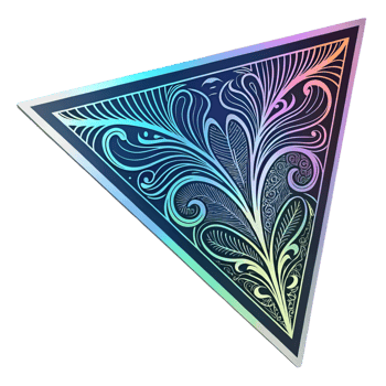 Futuristic holographic design featuring intricate patterns and vibrant colors, creating visually striking triangular shape. This artwork embodies modern aesthetics and creativity png
