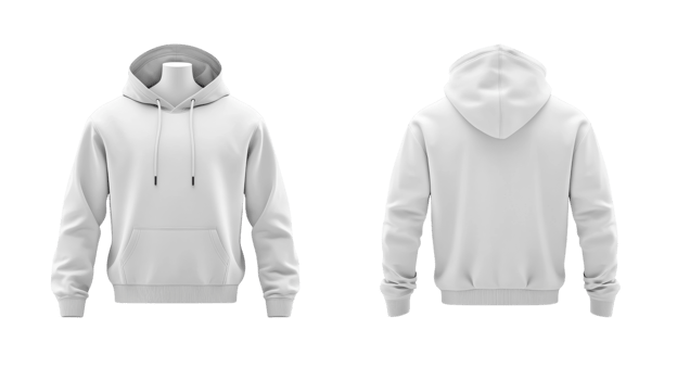 Stylish white hooded sweatshirt displayed from front and back views in a neutral setting showcasing its casual design png