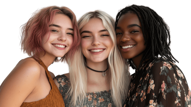 Three women smiling together png