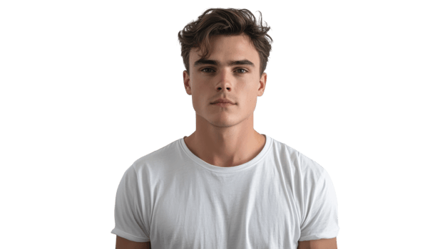 A young man in a white t - shirt png