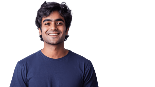 Young man with dark hair smiling confidently against a plain background png